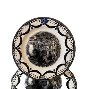 ROYAL STAFFORD 4 HALLOWEEN COVEN WITCH SPELL GHOST DINNER PLATE DISHES 11"